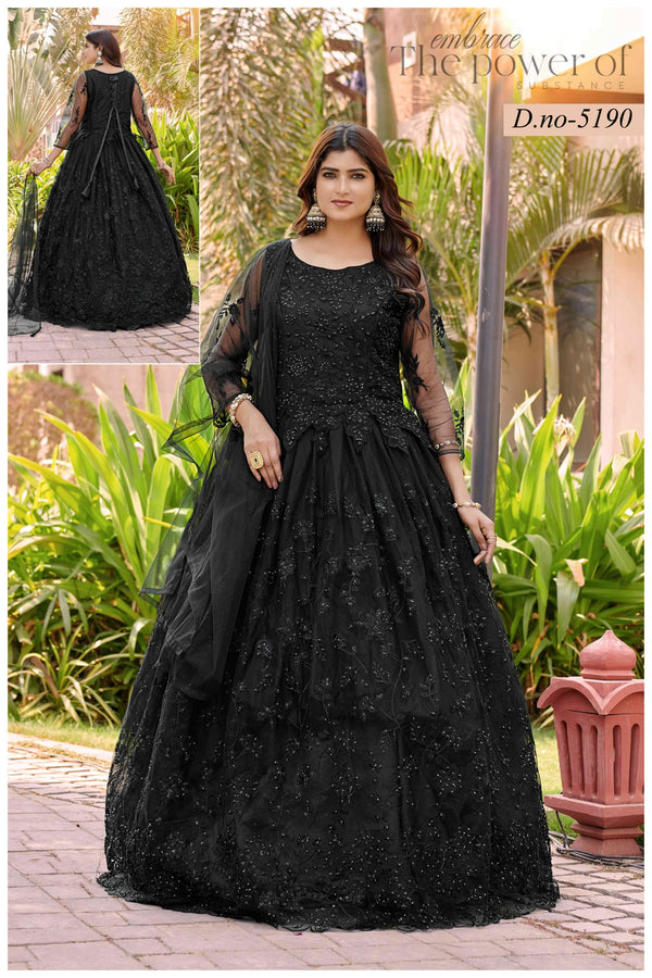 Midnight Elegance Sequin Embroidered Gown