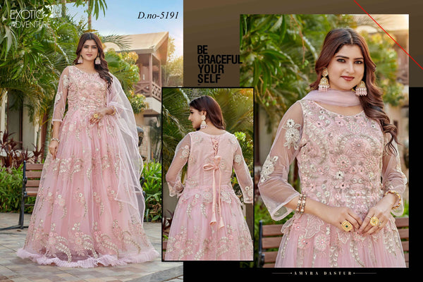 Baby Pink Crystal Embroidered Net Ball Gown
